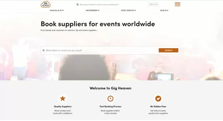 Screenshot of the Gig Heaven website for finding international music gigs