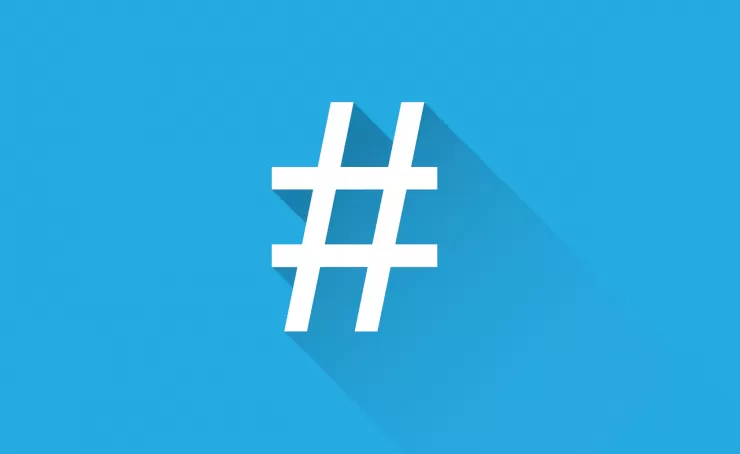 White hashtag symbol on a blue background