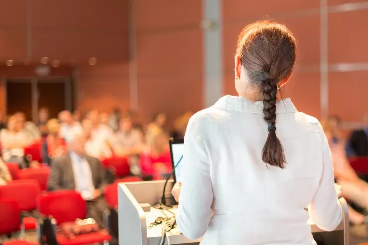 University lecture hall with students attending a music class