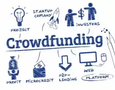 Crowdfunding concept illustration with icons showing money and connectivity
