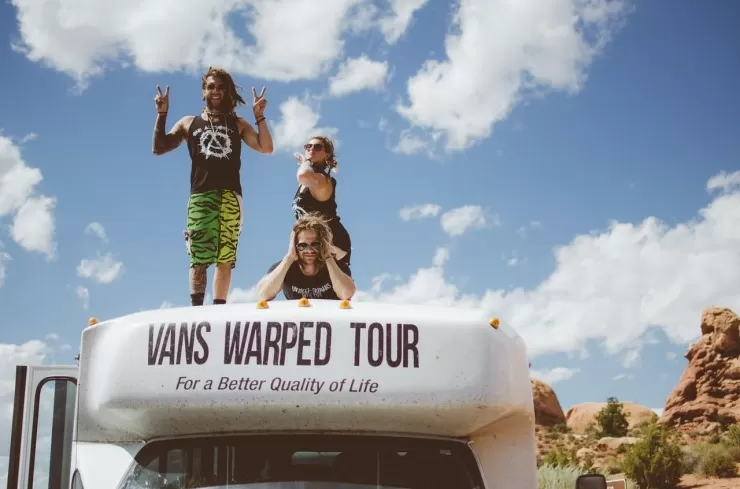 Musician travelling on tour with a van