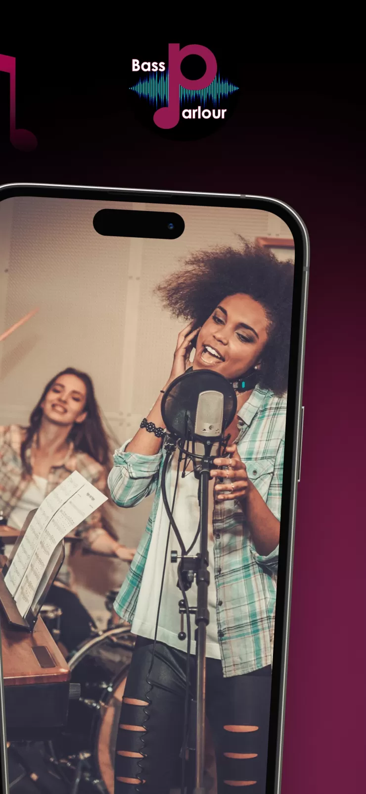 Bass Parlour app showing singers recording in a studio