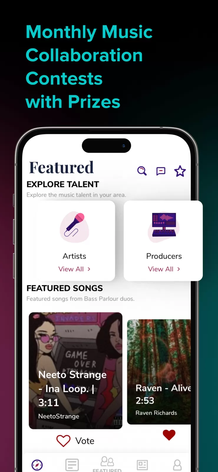 Bass Parlour app featured songs and music collaboration interface