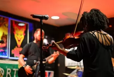 musicians networking at an open mic night