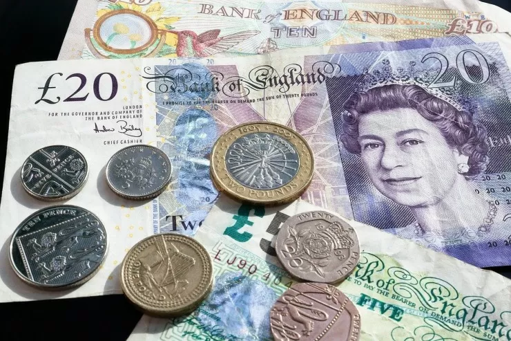 British pound notes and coins representing musician fees