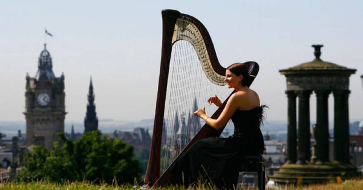 Harpists performing